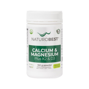 Naturobest CALCIUM & MAGNESIUM Plus K2 & D3 - 150g Powder - Suitable  For All Ages, For Symptoms of PMT, Support Healthy Pregnancy, Healthy Teeth & Bones