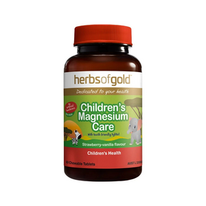 Herbs of Gold CHILDREN'S MAGNESIUM CARE - 60 Chewable 80mg Tablets Strawberry/Vanilla Flavour Nervous System Health