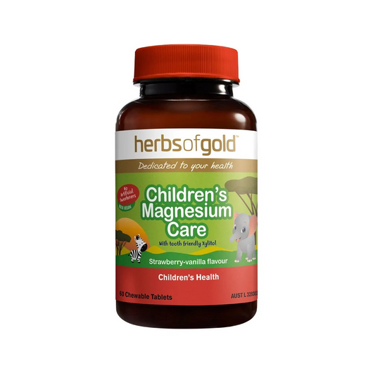 Herbs of Gold CHILDREN'S MAGNESIUM CARE - 60 Chewable 80mg Tablets Strawberry/Vanilla Flavour Nervous System Health